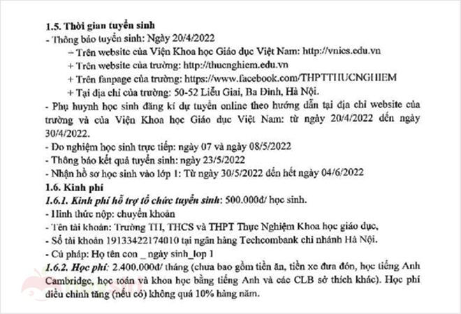 thông báo tuyển sinh lớp 1 thực nghiệm liễu giai