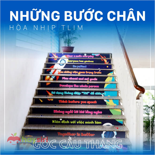 trang trí cầu thang ban mai shool