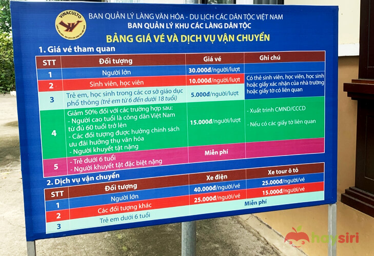 bảng giá vé làng văn hoá các dân tộc