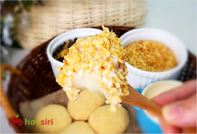 bánh mochi topping dừa sấy giòn