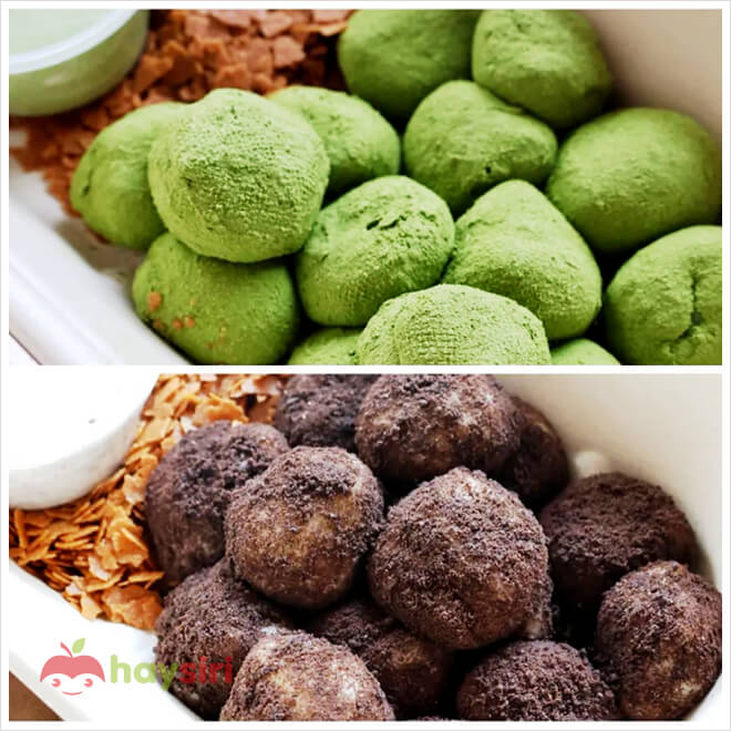 mochi vị trà xanh và cacao