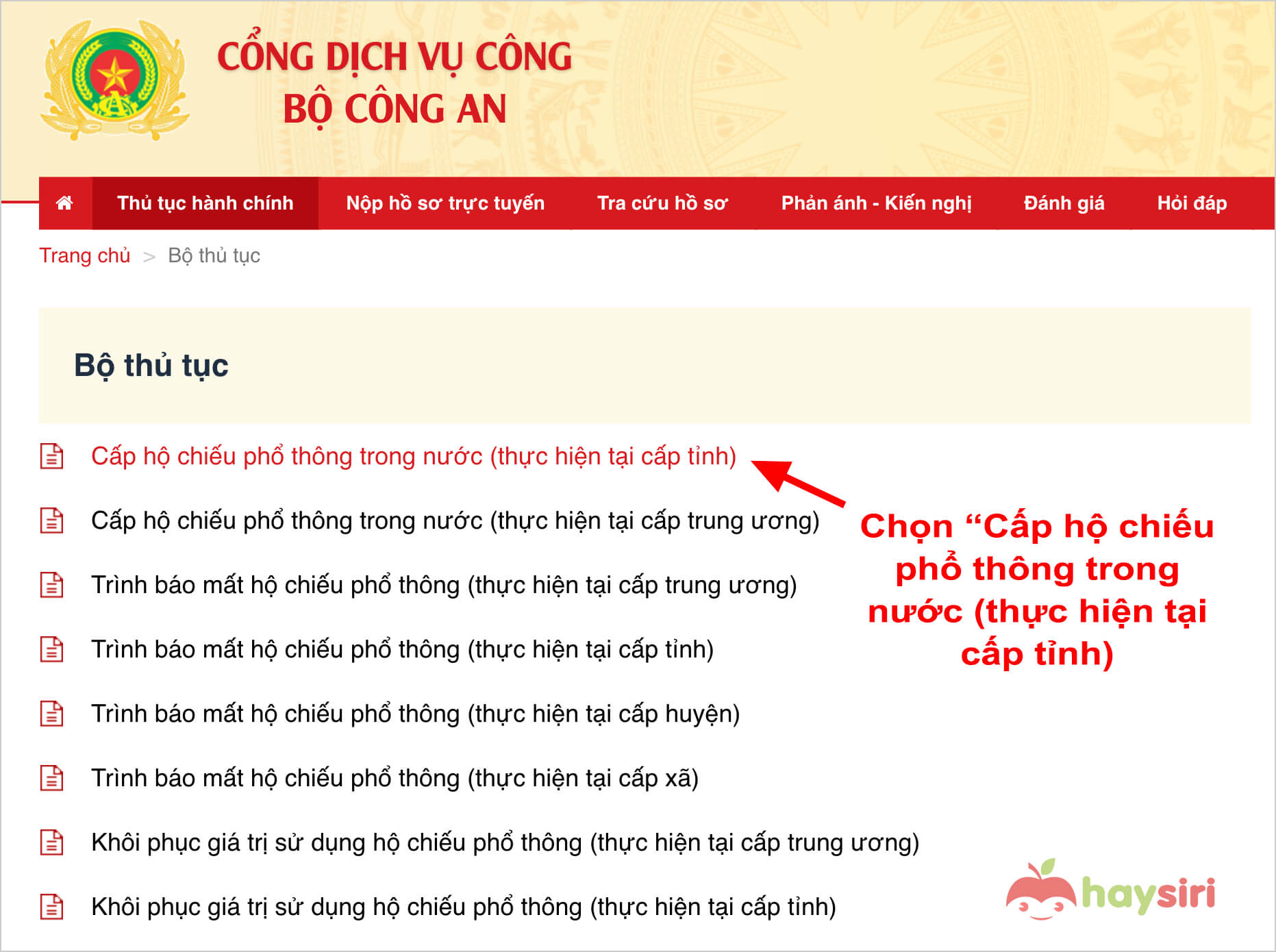 chọn nơi cấp hộ chiếu