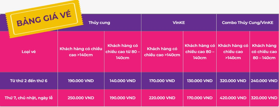 bảng giá vé thuỷ cung times city